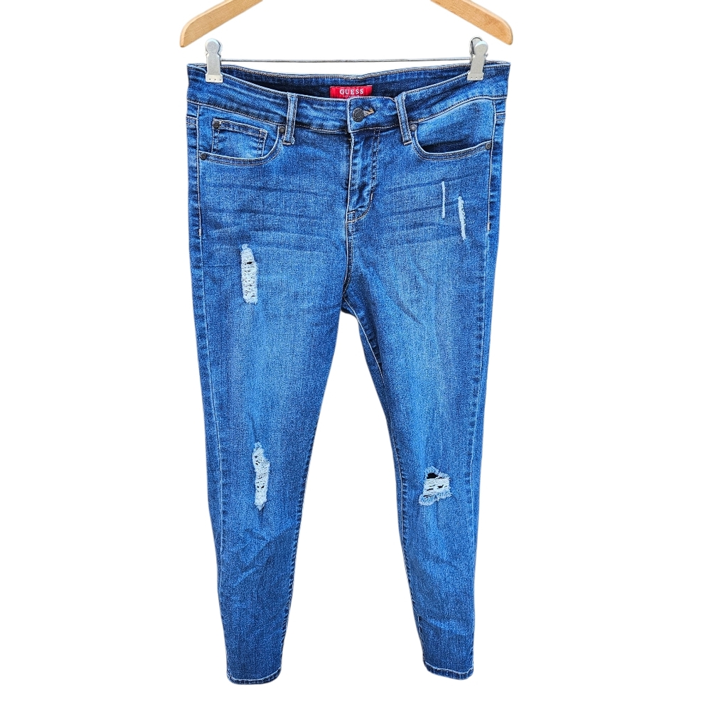 Guess Blue Ripped Skinny Jeans Women Size 31 - Picture 2 of 16